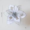 Weiße künstliche Weihnachtsblume mit silbernen Pailletten, 24 cm Durchmesser Größe - Silber