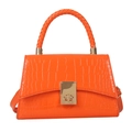 Bright orange crocodile pattern handbag with woven handle and gold metal twist lock - Orange