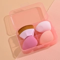 Pink makeup sponge set and brush in a transparent pink organizer box for beauty tools - 3 Sponges + No.55 Foundation Brush [Pink]