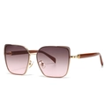 Modern square frame sunglasses for women with gold metal details and brown gradient lenses - Tea Pink Gradient