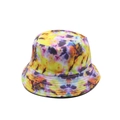 Close-up of colorful tie-dye cotton bucket hat featuring reinforced stitching on the brim - One Size / 06 Neon Tie-Dye