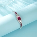 Exquisite S925 silver bracelet featuring a large red ruby-colored gemstone and white diamonds - 925 Silver / Lab-Grown Ruby