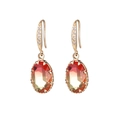 Elegant gold drop earrings with oval gradient red-orange gems and zircon accents - Red + Yellow