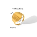 Minimalistischer verstellbarer Edelstahlring in Gold mit mattierter strukturierter Scheibe - Gehämmerte Ovale Fläche (YYR023292-G) / Gold