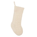 Calza di Natale in maglia a trecce bianco crema con trama in rilievo e gancio - Calza in maglia patchwork bianca