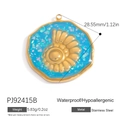 Blue shell pendant with 18k gold stainless steel frame, 28.55mm waterproof jewelry charm - PJ92415B-Blue Spiral Shell