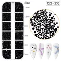 Set di strass neri per nail art con scatola di immagazzinaggio a 12 scomparti - Strass Misti a Dorso Piatto Nero (12G-236)