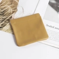 Square yellow leather squeeze pouch for jewelry and earphones with automatic closure - 8*8cm / Straw Yellow