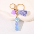 Cute purple heart and resin glitter alphabet keychain with stylish suede tassel - Letter I
