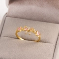 Bague papillon dorée chic avec pierres de cœur roses et détails en zircon - Or / Style Cœur Nœud (Style 7)