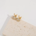 Gold rabbit stud earrings with white cubic zirconia and pink gems on a white stone base - Rabbit Ears Style (ES2655-5)