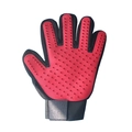 Red silicone pet grooming glove with black mesh for massage and hair removal - Left Hand / Red