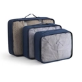 Dunkelblaues 3-teiliges Reise-Organizer-Set mit atmungsaktivem Netz und Tragegriff - Dreiteiliges Set / Marineblau