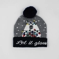 Gray knitted Christmas hat with polar bear design and blue pompom for winter - Hat Style 52 (Grey Polar Bear)