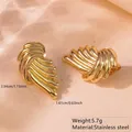 Golden stainless steel shell-style stud earrings with textured wing design for beach vacations - Wing Leaf Texture Style (FYD6093)