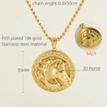 3D horse relief medallion necklace in 18K gold plated stainless steel for men - Zx868 / 18K Gold Plated