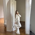 Minimalist white pure cotton two-piece loungewear set with long sleeve zipper hoodie and pants - S / White