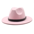 Pink wool fedora hat with a black leather studded band shown against a white background - M (56-58cm) / Pink