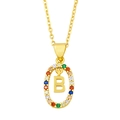 Collier doré avec pendentif ovale, zircons arc-en-ciel et lettre B mobile élégante - Lettre B