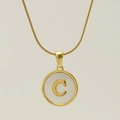 18K vergulde roestvrijstalen slangenketting met ronde schelp hanger met de letter C - Letter C
