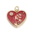 Exquisite gold heart pendant with red enamel featuring sunburst and cameo silhouette - YSN006-1 Heart-shaped Red Enamel Silhouette Pendant