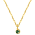 Golden necklace featuring a round green birthstone pendant with twisted rope chain - May