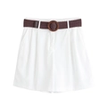 Ensemble chemise blanche à manches courtes et short ample avec ceinture tressée - XS / Bas / Blanc