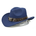 Dark blue felt cowboy hat with leather band and silver bull head ornament - M(56-58cm) / Navy Blue (Woven Bull Head Band)