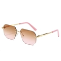 Classic rimless rectangular sunglasses with pink gradient lenses and gold metal temples - Gold Frame Tea Pink Gradient Lens