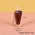 Chocolate milkshake food pendant keychain with silver ring and 6cm resin miniature - Red Bean Paste