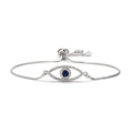 Bracelet œil porte-bonheur en argent avec zircon bleu et chaîne réglable sur fond blanc - CB00132YH Argent Mauvais Œil