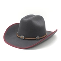 Classic dark grey fedora felt hat with red trim and leather band with silver buckles - M (56-58cm) / Gray