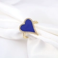 Chic heart-shaped gold ring with blue enamel and micro-paved zircons on silk background - Dark Blue