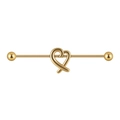 Goldfarbenes 16g Industrial Barbell aus Edelstahl mit hohlem Herz-Mittelstück - Hohlkreuz / Gold