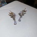 French luxury style liquid metal butterfly wing ear clips with zircon and pearl accents - 40# Butterfly Wing Tassel Ear Clip - Silver