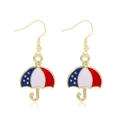 Zinc alloy umbrella drop earrings with American flag pattern and golden hook finish - Style 45-Red White Blue Star and Stripes Umbrella Earrings