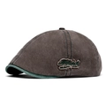 Vintage washed cotton newsboy cap in dark coffee with green trim and Natural embroidery - Dark Coffee
