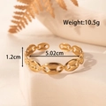 Adjustable golden stainless steel cuff bracelet with pig nose buckle and hammered leaf texture - Coffee Bean Link Style (YB-084)