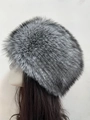 Winter Russian style faux fox fur hat in gradient grey and black for women - L (58-60cm) / Grey-Black-Tipped