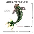 Green enamel koi fish brooch with crystal embellishments and golden alloy details - Green Koi Fish