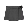 Jupe-short plissée grise chic pour femme avec ceinture réglable en cuir noir - XS / Gris