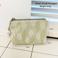Green lace mini storage pouch with pearl zipper detail for cosmetics and coins - Light Green