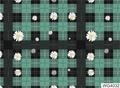 Teal and black plaid water transfer nail art sticker with white daisy flowers WG4032 - WG4032