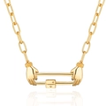 Collar de cadena de clips chapado en oro de 18K con colgante único de manos unidas - Mano Ovalada / Dorado