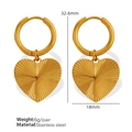 Golden stainless steel heart-shaped pendant earrings with technical size measurements - EH437 Gold Heart Earrings