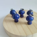 Set of five dark blue mini mushroom pendants made of natural stone on wooden base - Synthetic Lapis