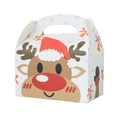 Scatola regalo di Natale in carta con renna e manico rosso per muffin e dolci - Renna bianca