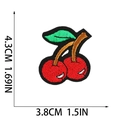 Detail view of red cherry embroidered patch with size dimensions 4.3cm by 3.8cm - Cherry w/ Yellow Leaf (W25SG-052-11)
