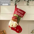 Red 3D Santa Claus Christmas stocking decoration hanging on white fireplace, size 28x45cm - Red Linen Santa Style (AGWZ14-4)