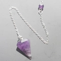 Natural amethyst hexagonal pendulum pendant with silver chain and purple bead detail - Amethyst / Large 35x21mm